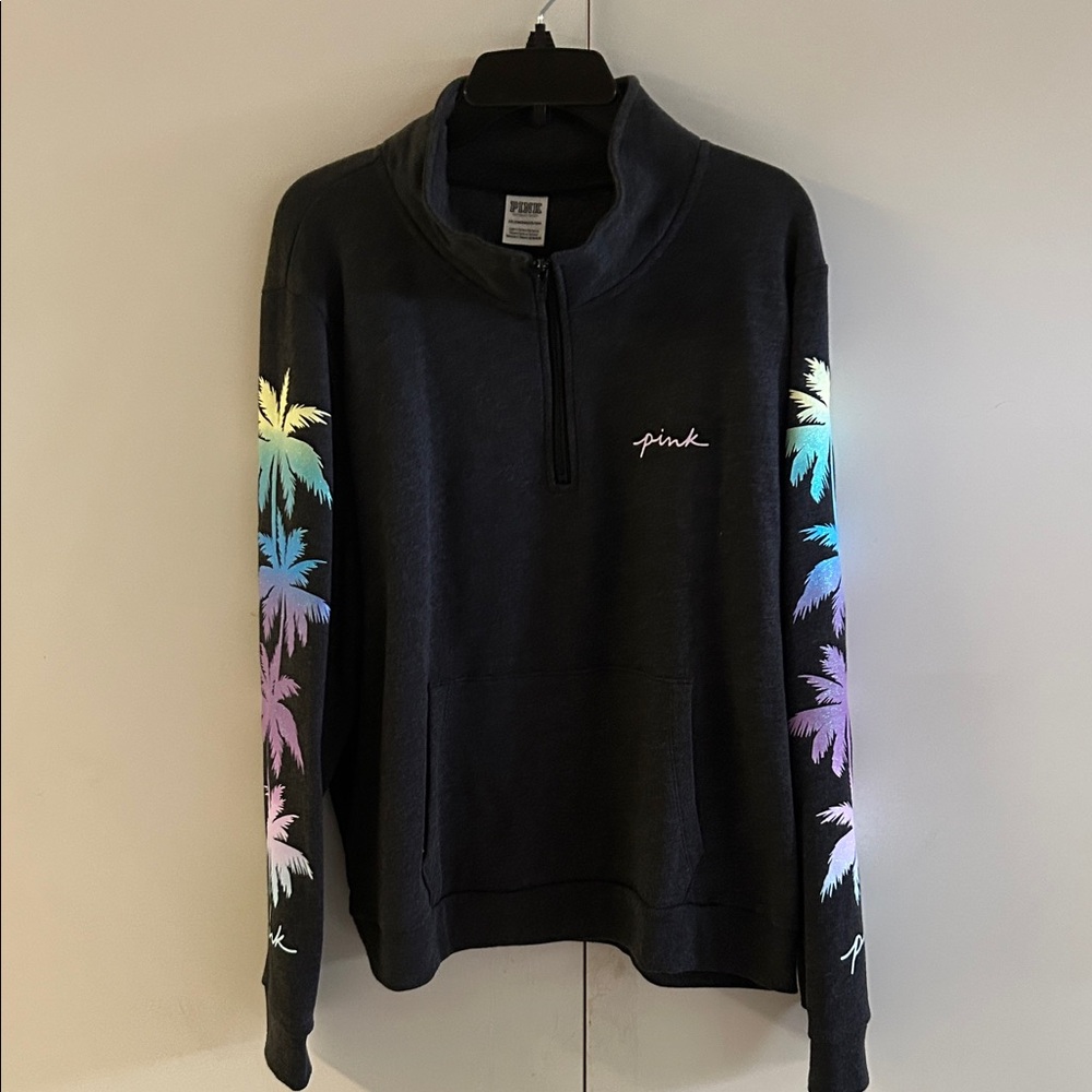 Victoria's Secret Black Sweashirt with Colorful Palm Design